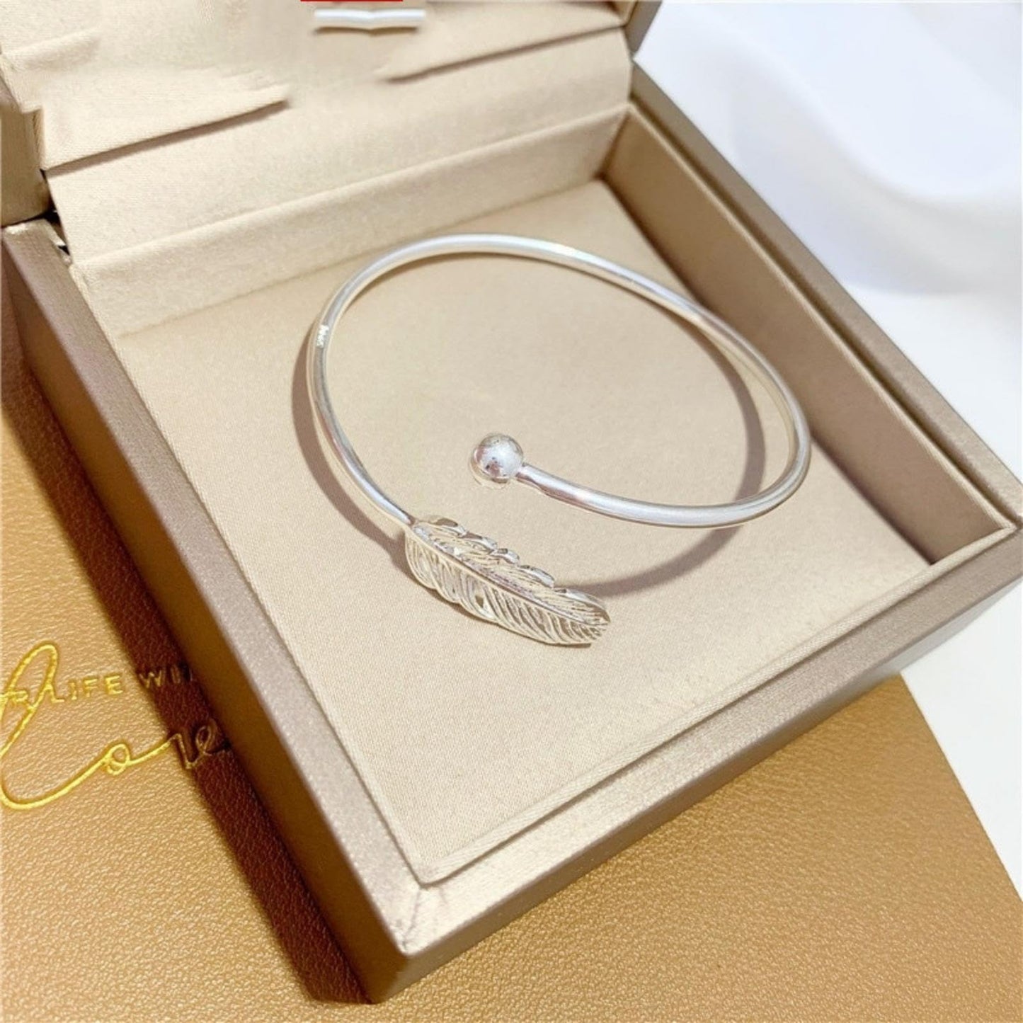 925 Sterling Silver Feather Bracelets for Women Minimalist Open Silver Bangle For Women Adjustable Cuff Bracelets Feathers Wrap Lucky Bangle Bracelets Jewelry Gifts for Mom Wife Daughter Sister