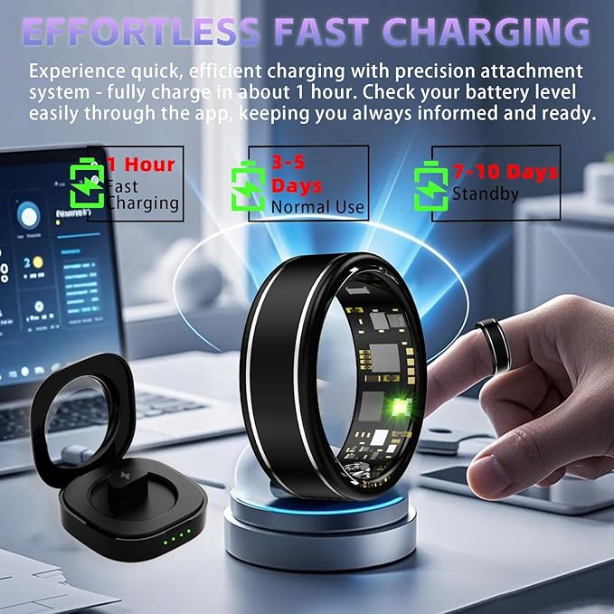 Smart Ring for Men Women ??Fitness Tracker Ring with Heart Rate, SpO2, Blood Pressure, Sleep Monitoring, Step & Calorie Counter, No Subscription Fee, iOS & Android Compatible (Black, 9)