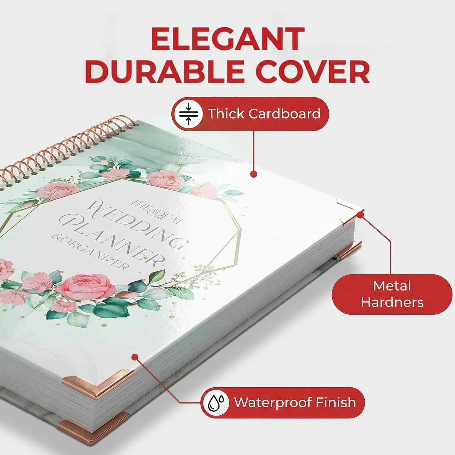 7Pcs Wedding Planner Book and Organizer, Engagement, Wedding Gifts for Couples, Bride, 176 Pages Bride Wedding Planning Book, Waterproof Cover, Thick Hard Cover with Metal Corners, 9 X 11''