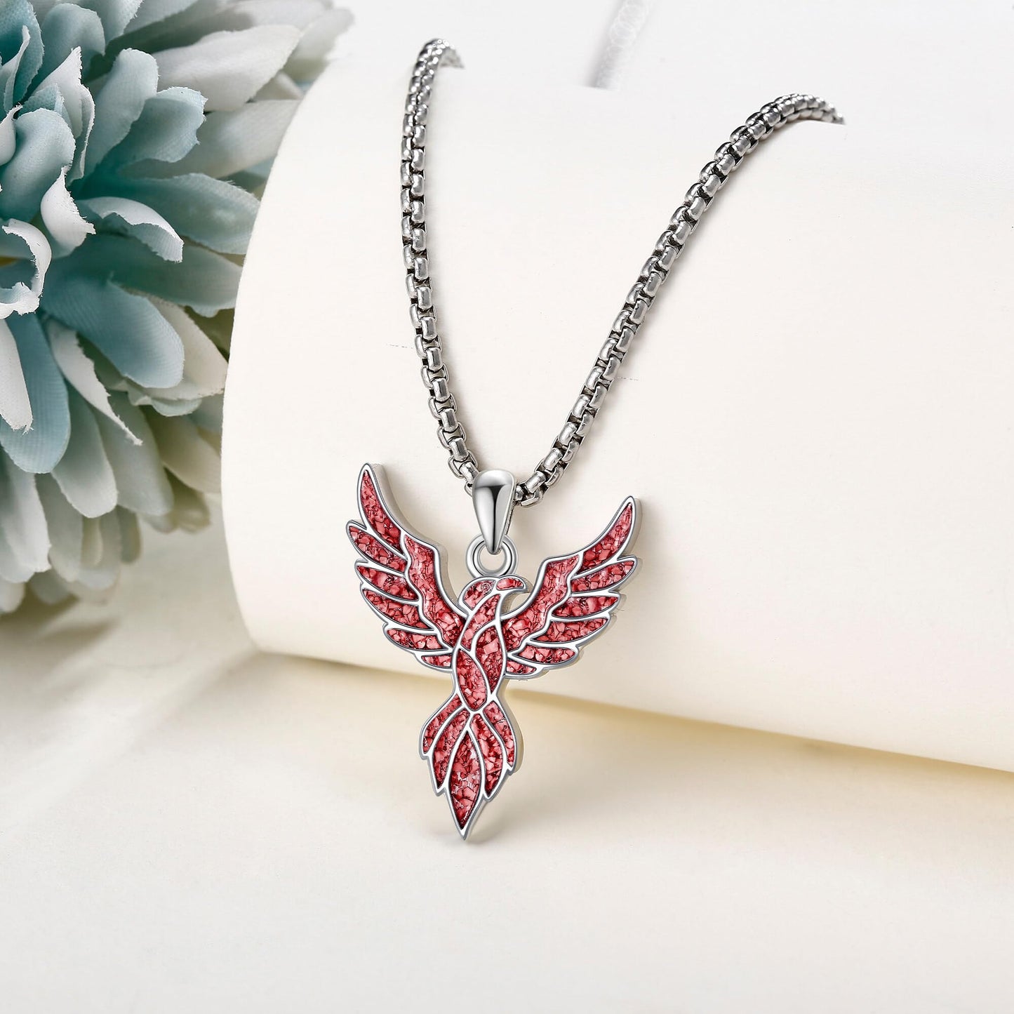 HKPATOP Phoenix Necklace 925 Sterling Silver Red Turquoise Pendant Necklace Phoenix Jewelry Gifts for Women Men