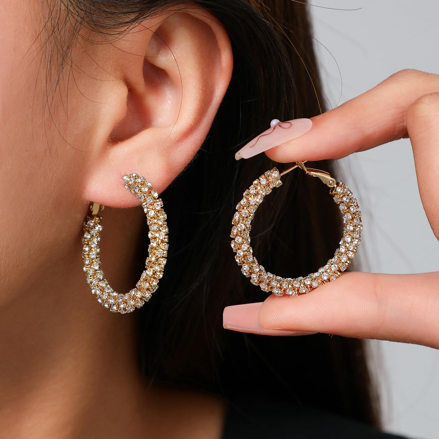 SayovatBek 14K Gold Plated 25–35mm Lightweight Hoop Earrings for Women, Cubic Zirconia, 925 Sterling Silver Post, Hypoallergenic Jewelry