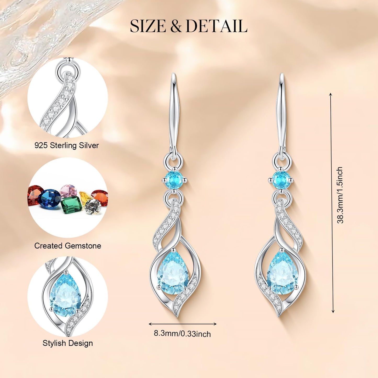 FANCIME Gift for Women March Birthstone Dangle Earrings for Women Teardrop Aquamarine Earrings S925 Sterling Silver infinity Love Birthday Gifts for Mom Women