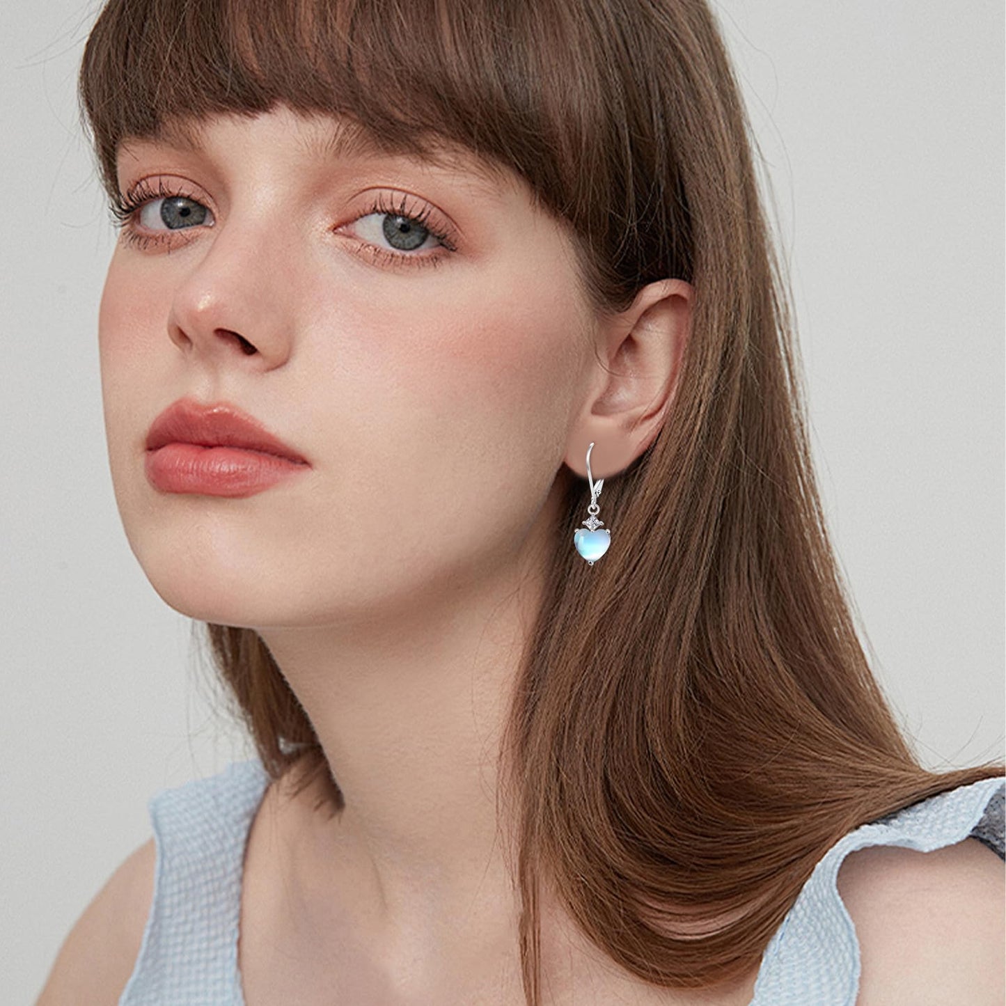 Teardrop Leverback Drop Dangly Earrings, 925 Sterling Silver with Heart Moonstone Hypoallegenic for Sensitive Ears Jewelry Gift for Women Girlfriend with Gift Box