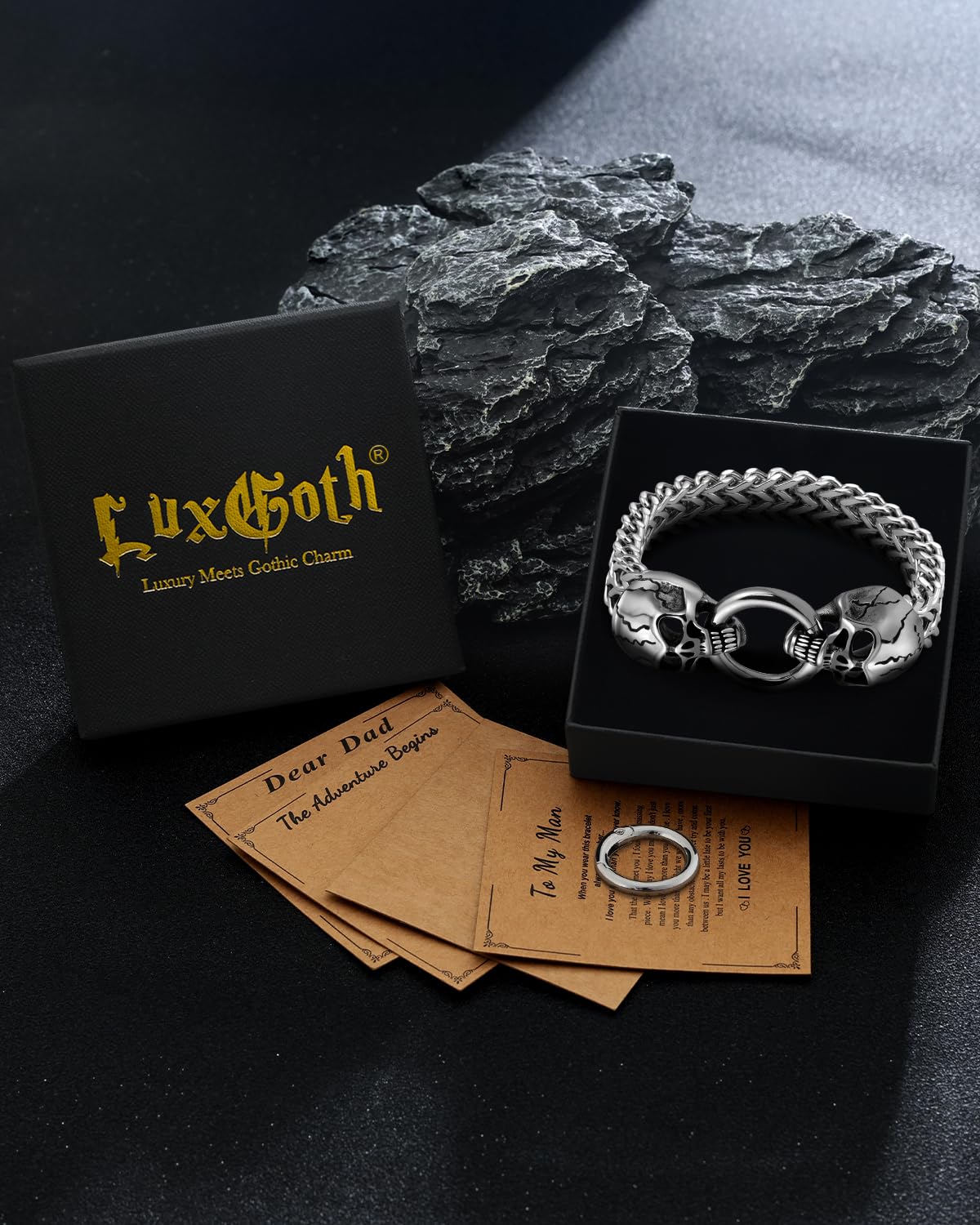LuxGoth Stainless Steel Skull Heavy Cuban Link Chain Bracelet Gothic Punk Rock Biker Vintage Viking Skull Head Franco Link Curb Bracelet Jewelry for Men Silver GTS-B1B45001