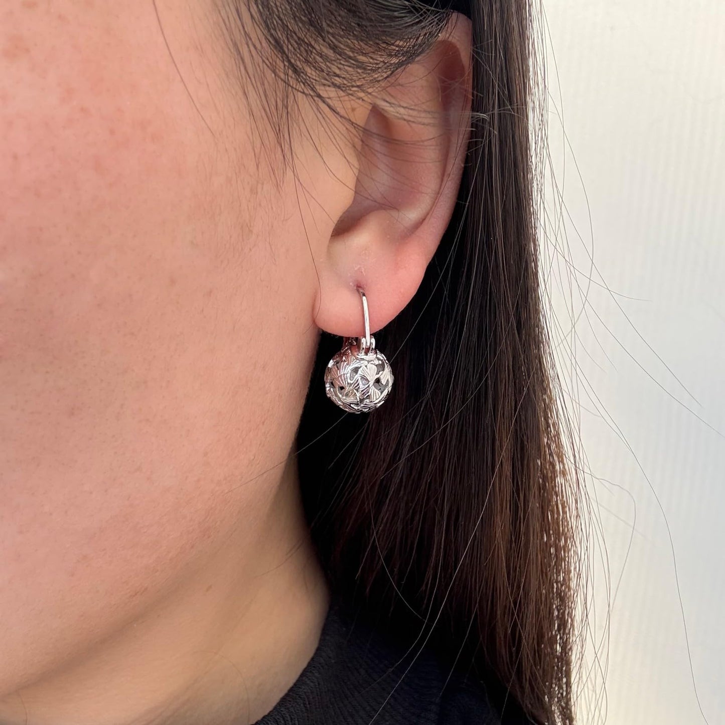 OwMell Elegant 925 Sterling Silver Pearl Drop Earrings Dangle Stud Silver Plated Earrings for Women Large Size 12mm - Hollowed Ginkgo Silver