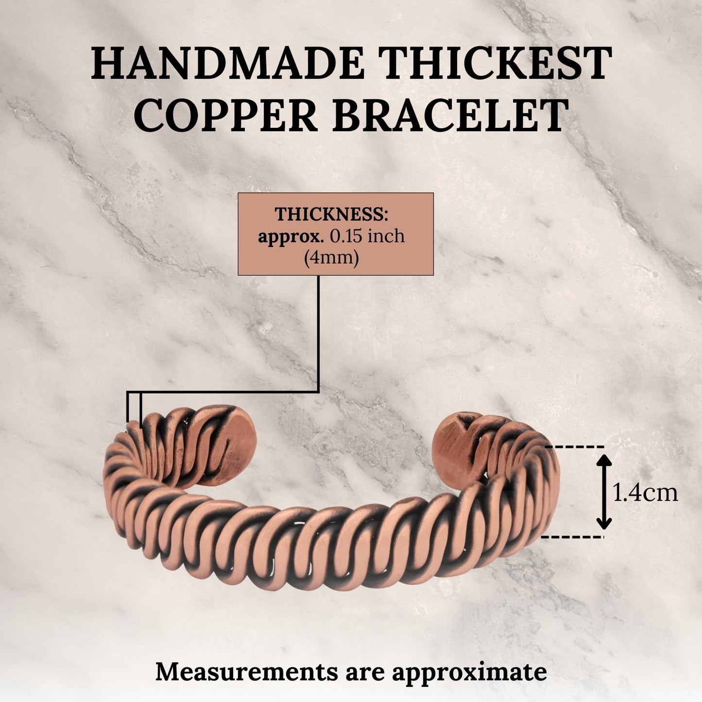 tunarts Handmade Elegant Copper Bracelet for Women and Men - Pure Copper Bracelet for Pain Relief and Stress Relief - Adjustable, Thickest, Twisted Copper Wire Bracelet to Fit many Size Wrist (art)