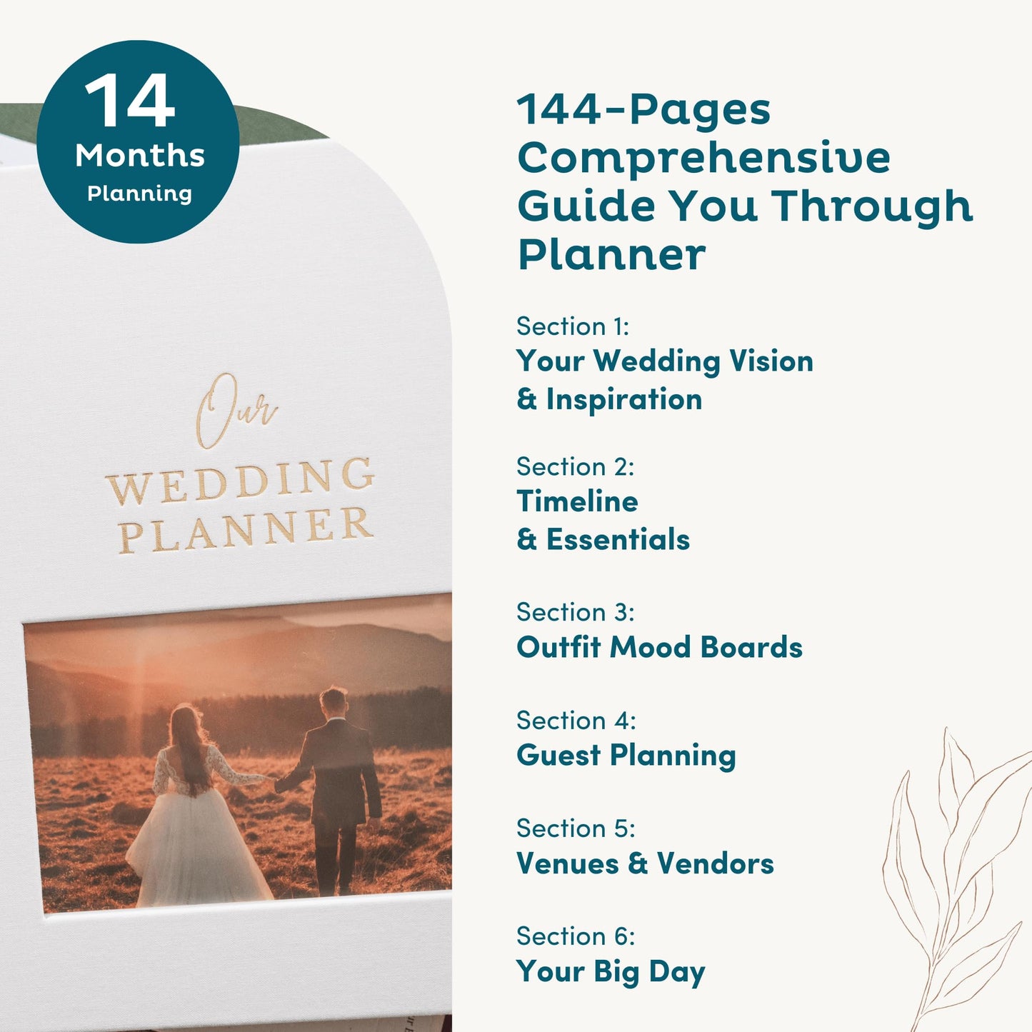 Timeless Premium Linen Wedding Planner Book and Organizer – Wedding Planning Book, Comprehensive Keepsake & Countdown Binder, Perfect Engagement Gift for Women, Customizable Front Photo Window (Cream)