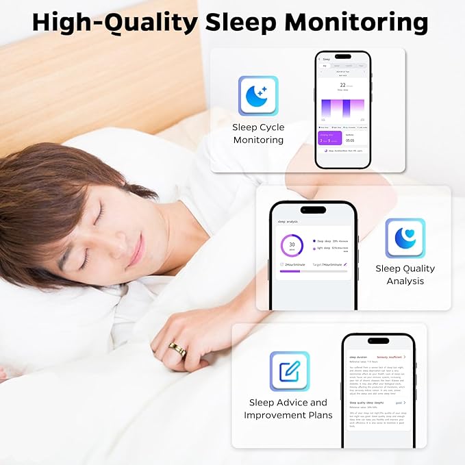 Ultra-Thin Smart Ring for Women Men,Sleep Tracker Ring with Heart Rate, Waterproof Fitness Ring for Activity Monitoring/Steps/Calories,No Subscription Fee,for iSO & Android (Glod,10#)