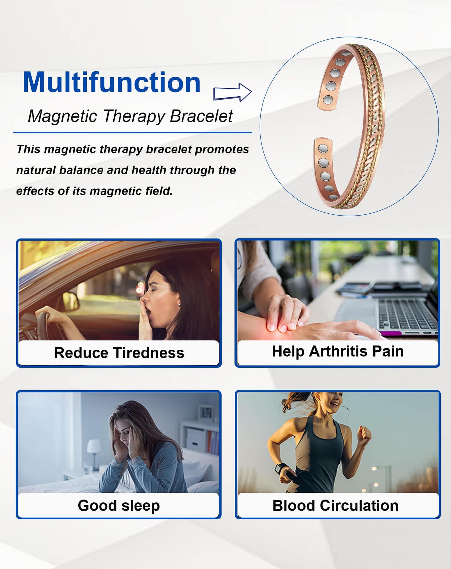 MagSølv Copper Magnetic Bracelets, 99% Pure Copper Bracelet for Men & Women with 3500 Gauss, Tricolor Gold Jewelry Gift