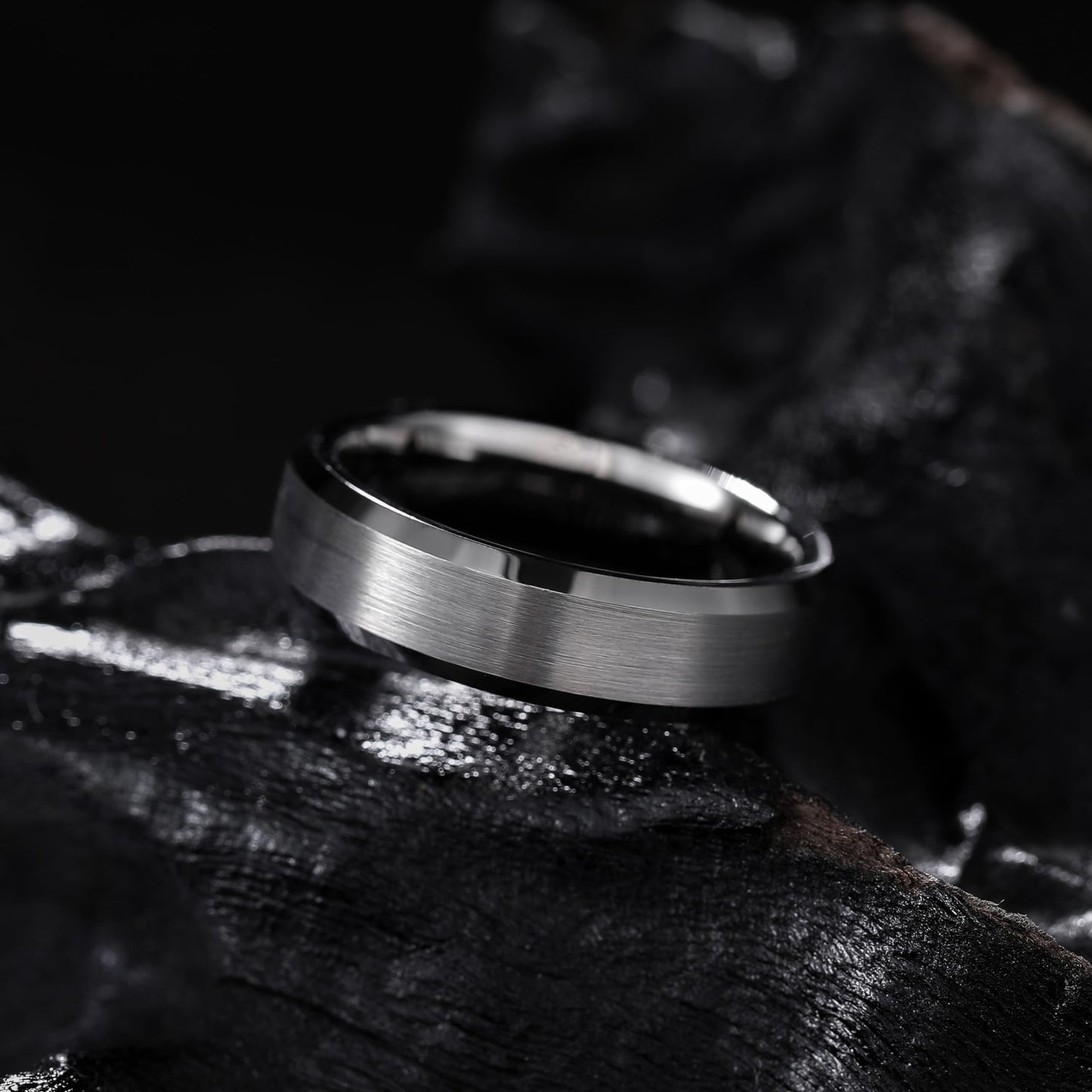 King Will 6mm Men's Gunmetal Gray Wedding Ring - Brushed Matte Surface, Beveled Polished Edge, Comfort Fit Size 13