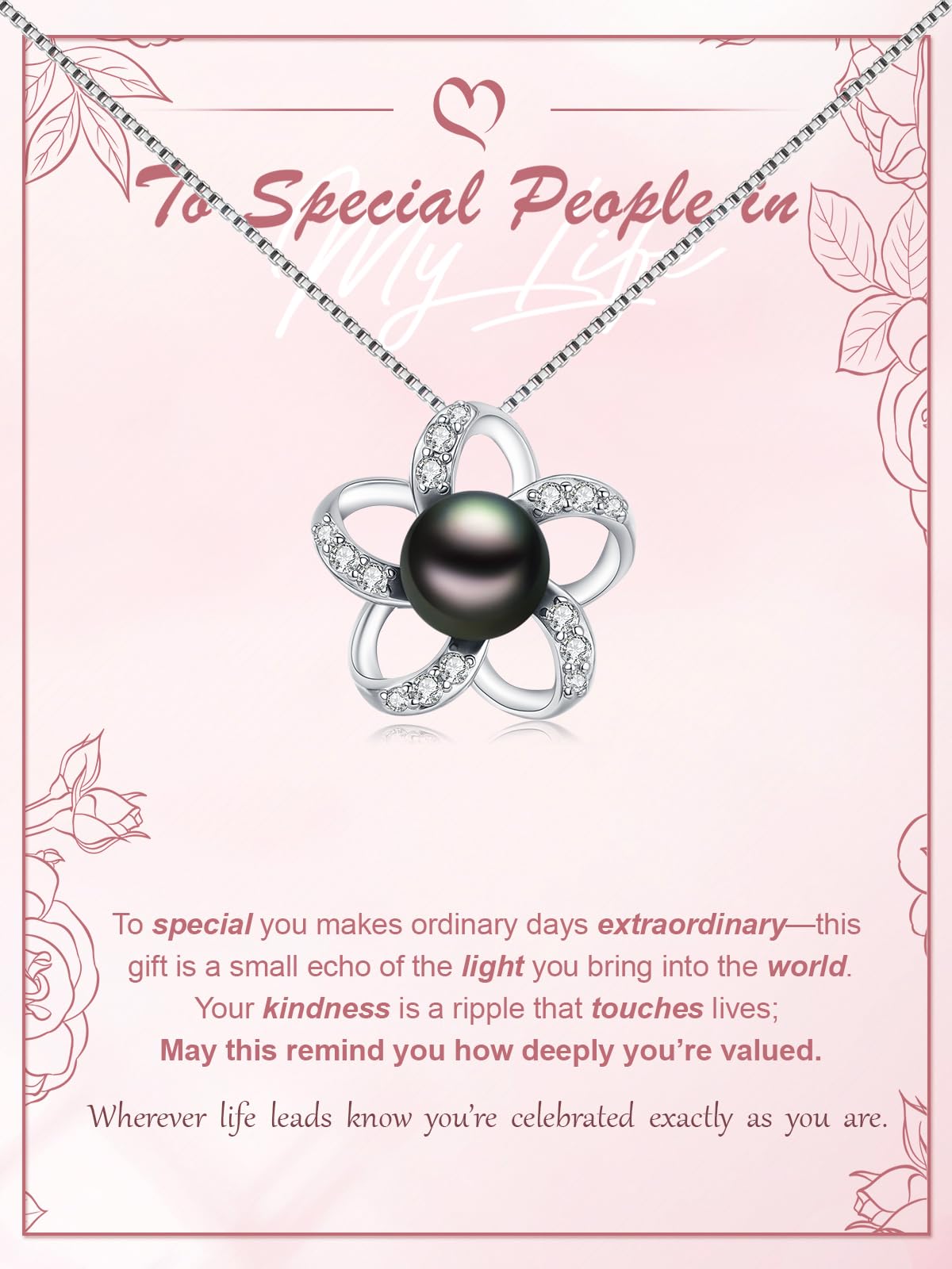 KANNSOAR Tahitian Black Pearl Necklace for Women 18K White Gold Plated Sterling Silver Pentagram Pendant Necklace Tahitian Black Pearl Gifts for Wedding Anniversary Graduation Birthday