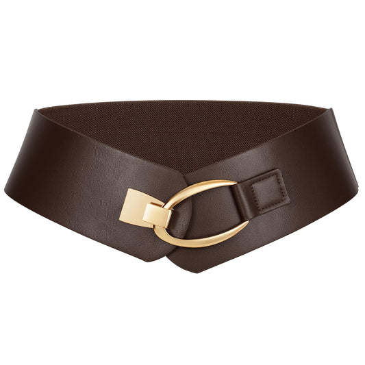 WERFORU Women Wide Elastic Belt Women Fashion Wide Belt with Gold Buckle Ladie Thick Waistbelt for Dresses