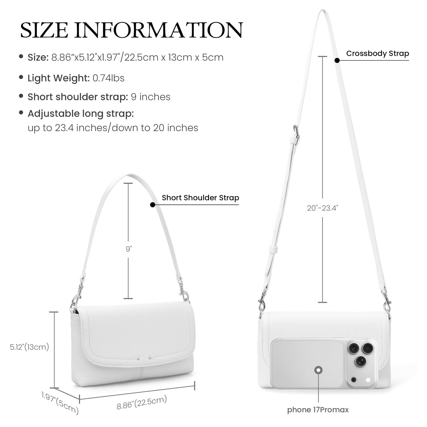 befen Genuine Leather Small Crossbody Bags for Women,Real Leather Purses with Built in RFID Wallet,Trendy Cell Phone Purse Shoulder Bag,White Travel Purse Handbags with Card Slots and Adjustable Strap