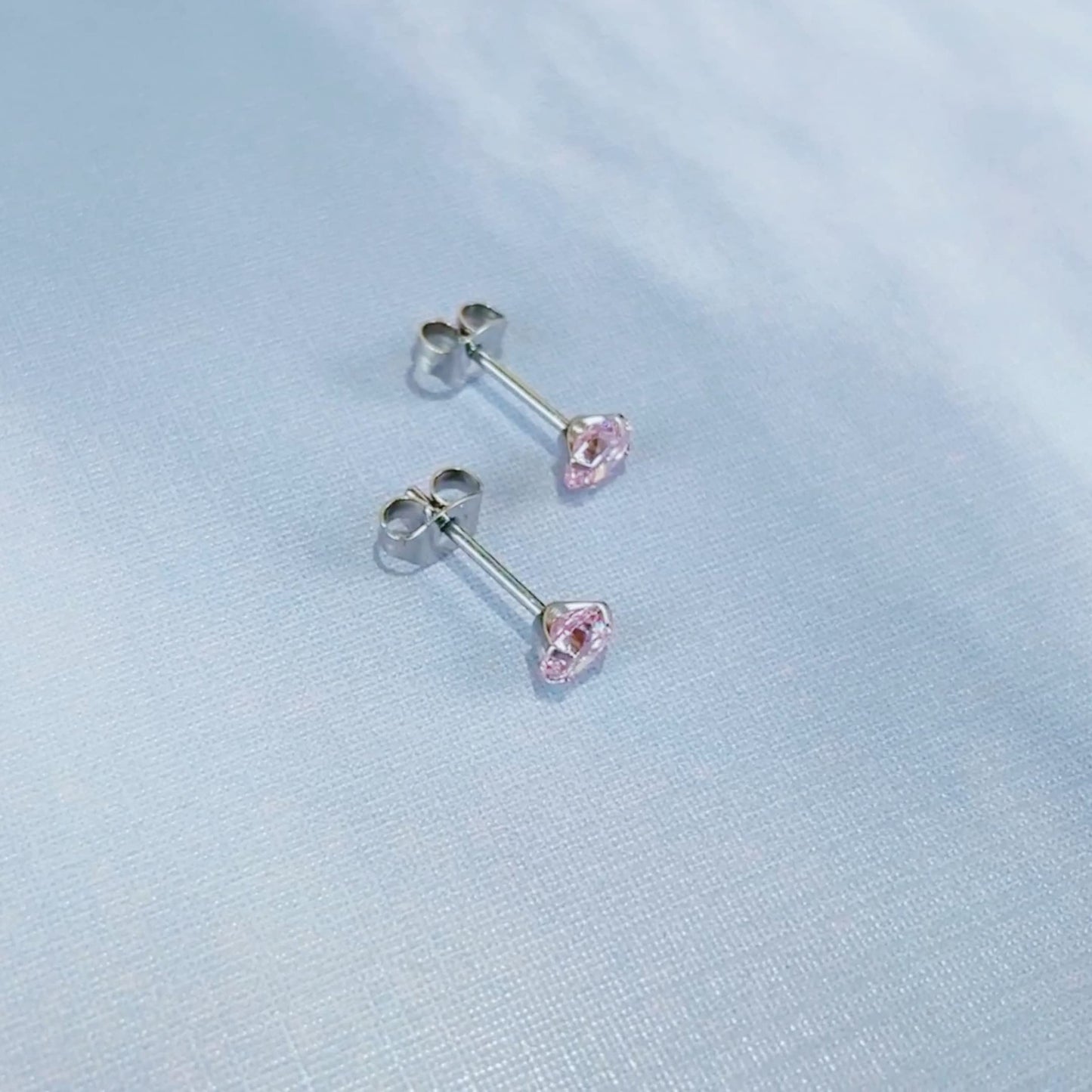 Limerencia Hypoallergenic G23 Titanium Earrings, F136 Implant Grade Pure Titanium, Suitable for Sensitive Ears with Birthstone Crystals CZ Simulated Diamonds (Pink Gems)