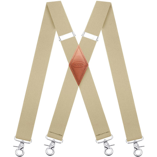 MENDENG Suspenders for Men with 4 Snap Hooks Adjustable Braces Groomsmen Beige