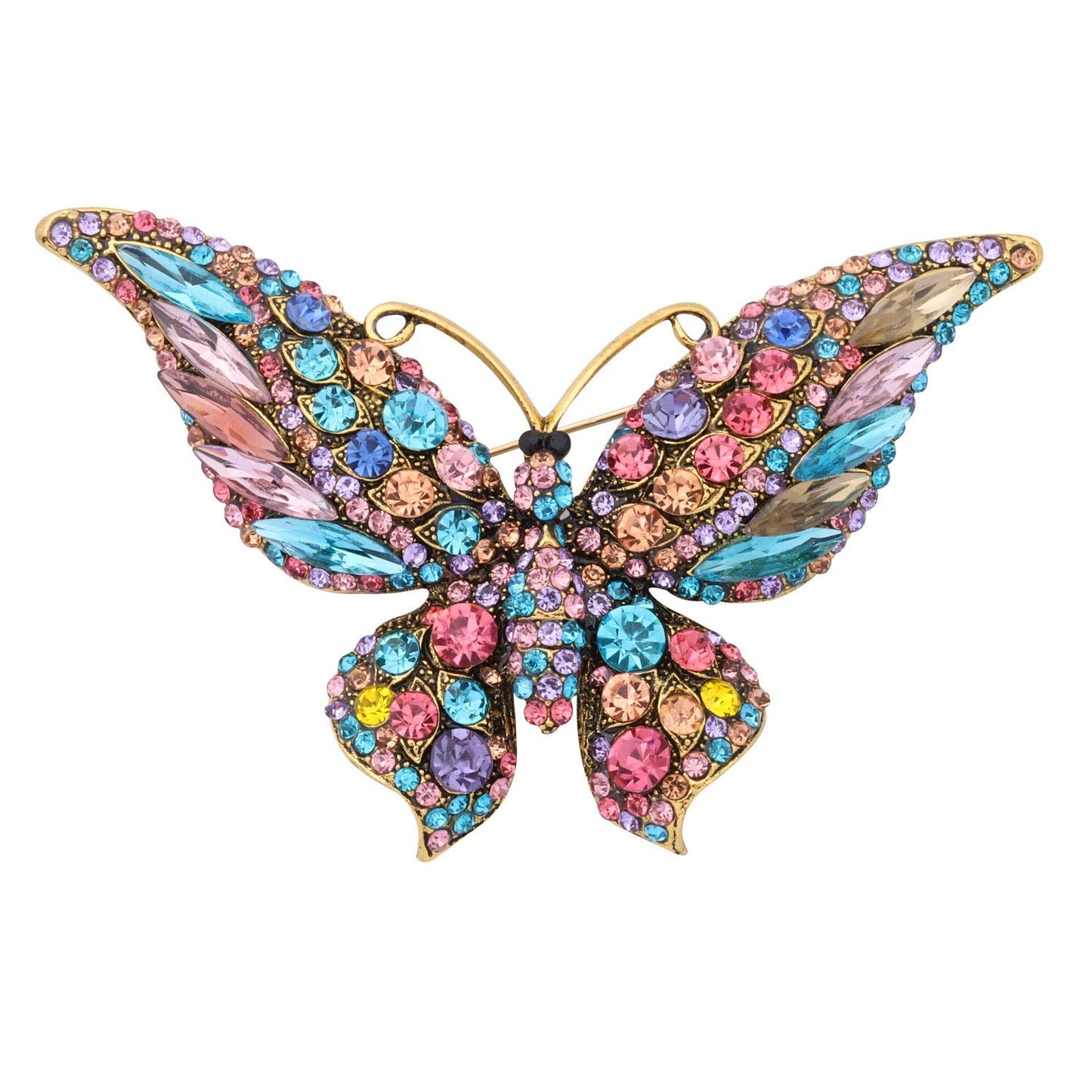 FEELMEM Crystal Rhinestone Butterfly Brooch Pin Blue Color Butterfly Brooches for For Women Wedding/Banquet/Birthday Party (colourful)