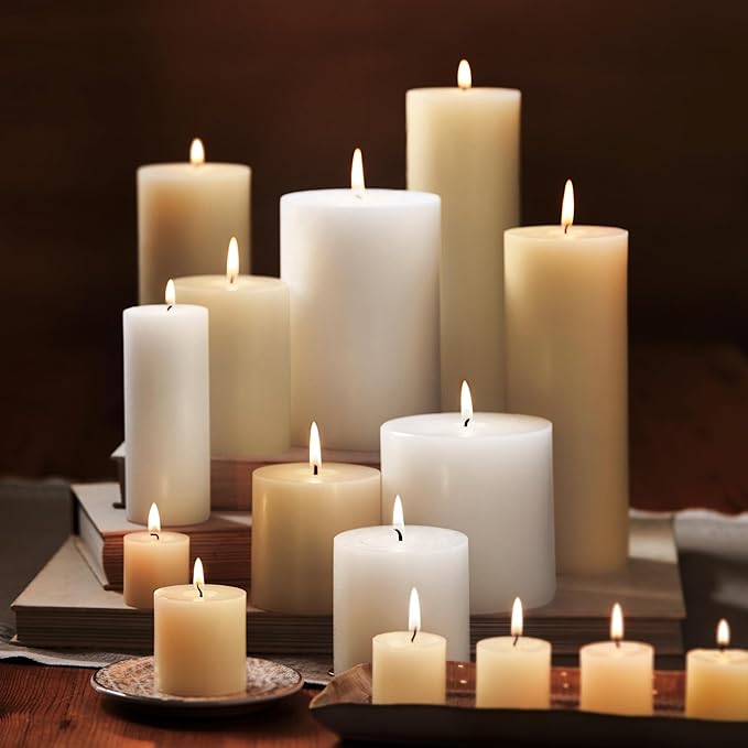 TAG Chapel 3X8 Ivory Pillar Paraffin Wax Candle Unscented Drip-Free Long Burning 115 Hours For Home Decor Wedding Parties 3x8 Ivory
