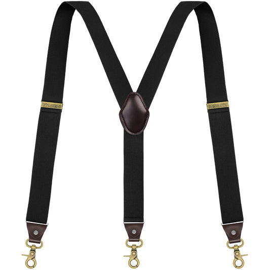 Vauhse Suspenders for Men, Adjustable Suspenders Gold Clip with Elastic Straps Y-Back Construction Heavy Duty for Work Gold Black