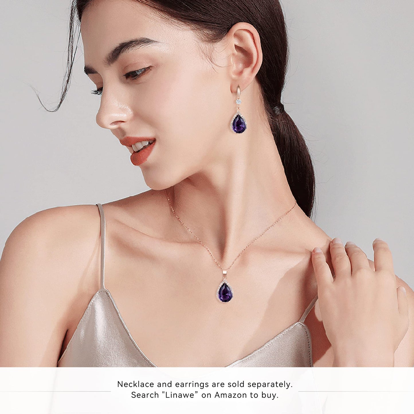 Linawe Purple Dangle Earrings Rose Imitation Gold Plated, Imitation Diamond Drop Chandelier Earrings for Women Trendy, Rhinestone Lab Created Amethyst Crystal Teardrop Dangly Earrings