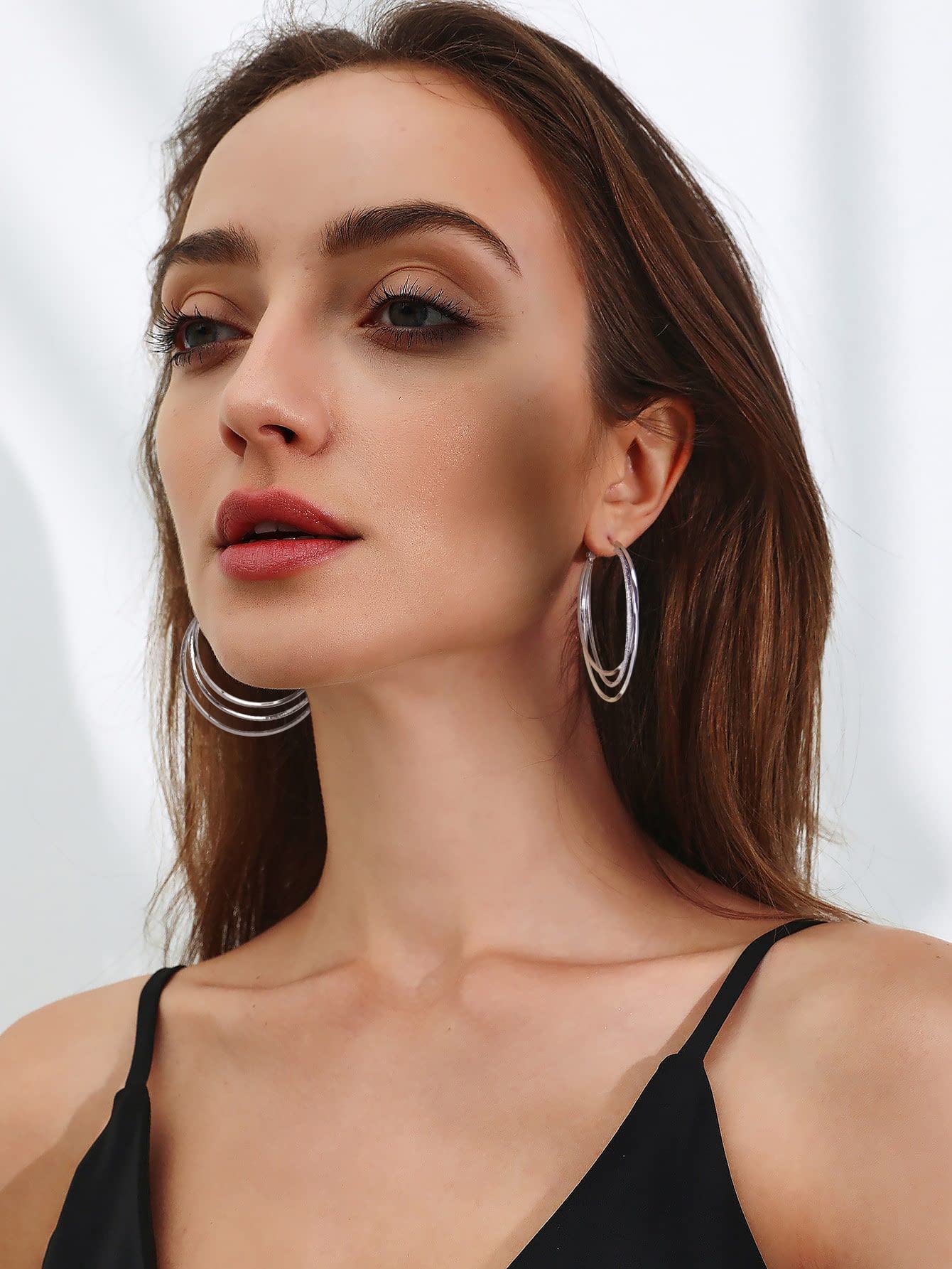 GLOQUAT Silver Plated Hoop Earrings for Women Large Silver Thin Hoops Twisted Triple Hoop Earring for One Ear Hole Lightweight and Hypoallergenic Chunky Earring Jewelry Gifts 50mm