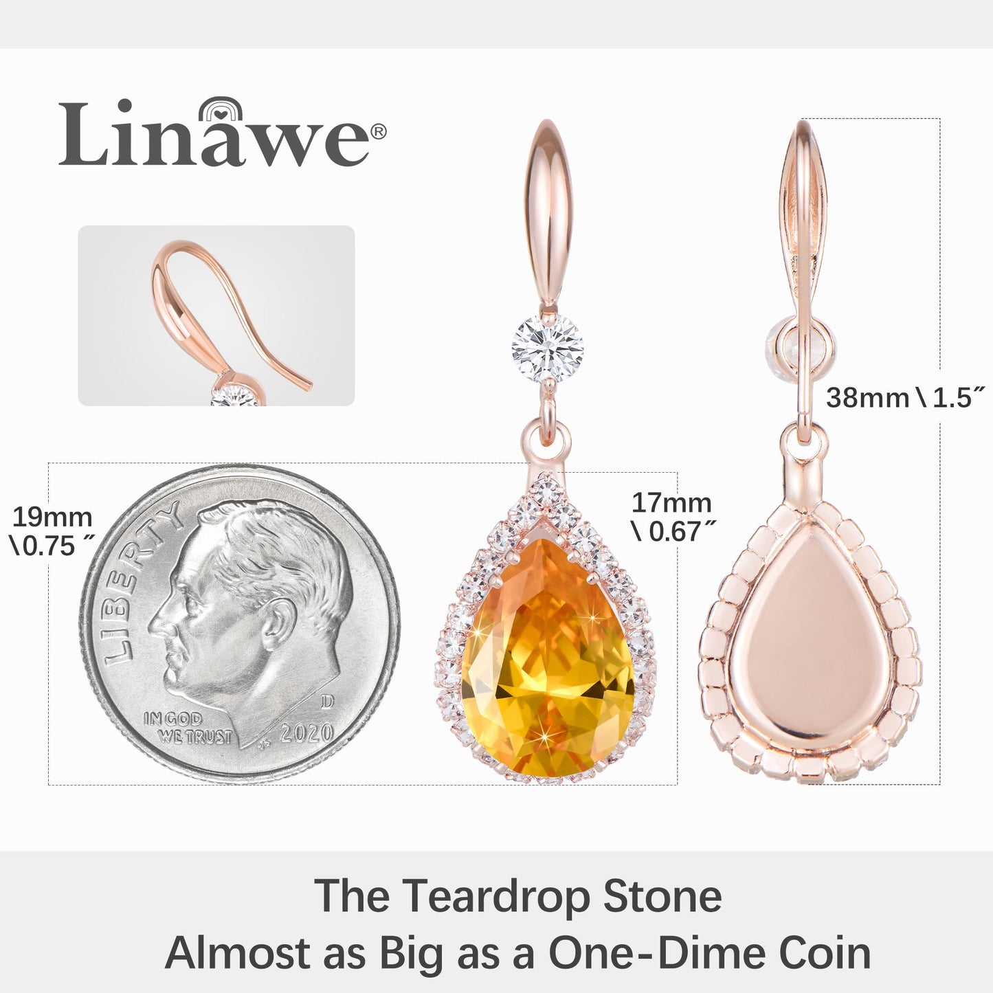 Linawe Rose Imitation Gold Plated Yellow Earrings for Women, Imitation Diamond Dangle Drop Chandelier Rhinestone Lab Created Citrine Cubic Zirconia Fake Crystal Wedding Earrings