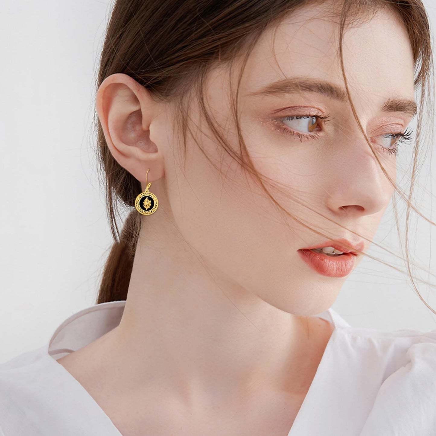 Black Onyx Drop Earrings for Women Sterling Silver 18K Yellow Gold Plated Filigree Black Onyx Dangle Leverback Earrings Jewelry Gifts