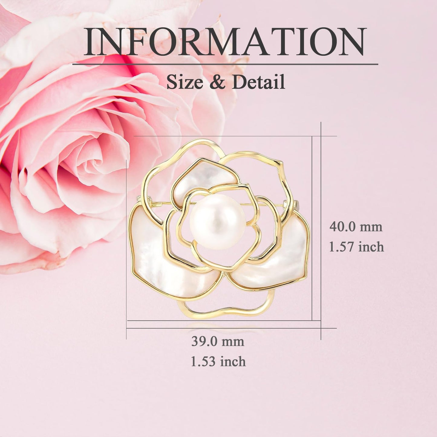 EMEGCY Pearl Rose Brooch for Women White Rose Brooch Pin 18K Gold-plated Metal Flower Lapel Pin Jewelry Gift for Wife Mom