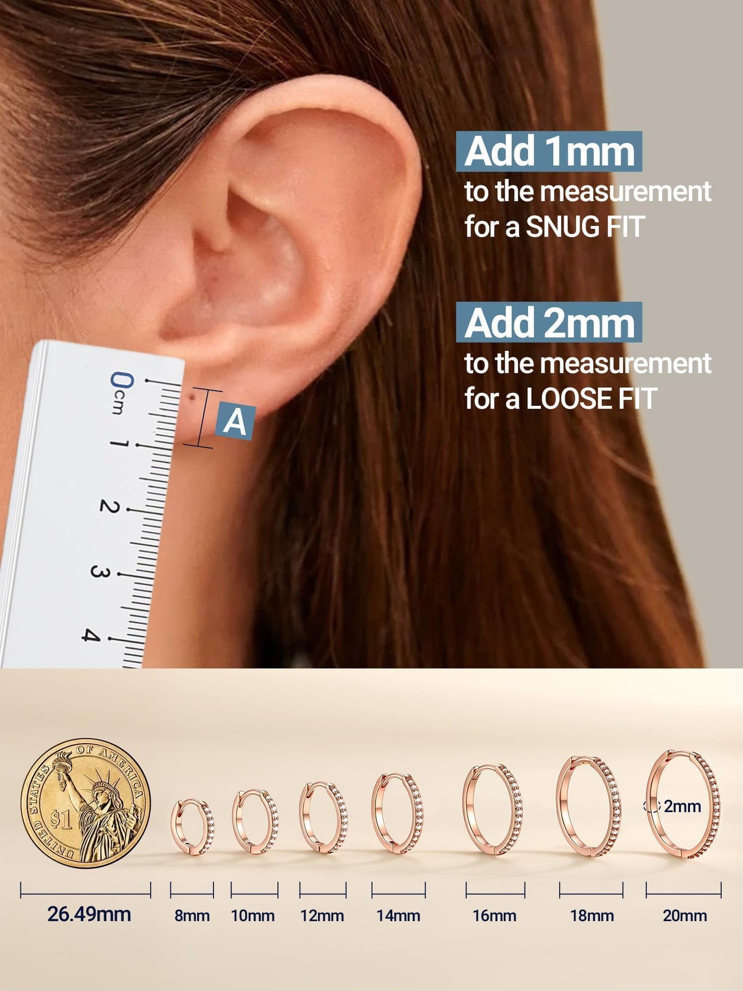 Rose Gold Hoop Earrings For Women Cubic Hoops Earring Hypoallergenic 8mm Tiny Huggie Jewelry Non Tarnish Cartilage Piercing Waterproof Ear Earings