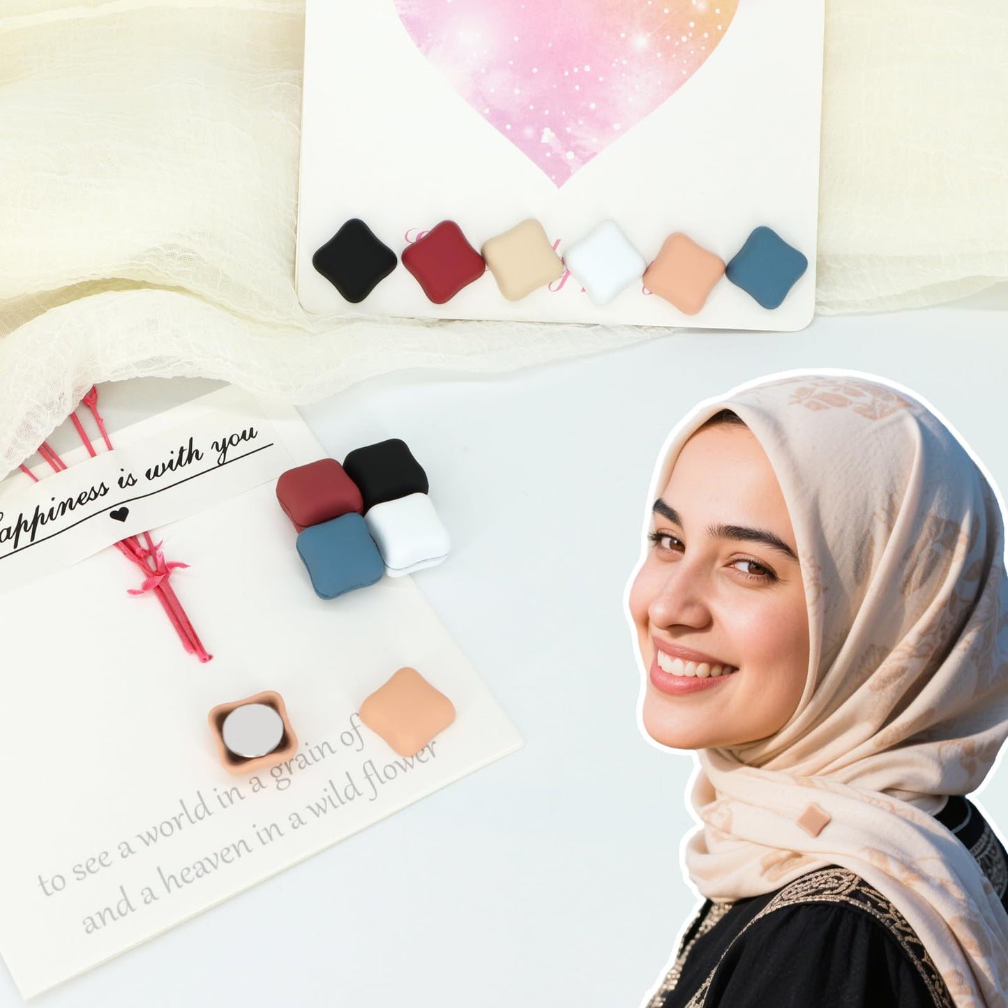 12 Pairs Hijab Magnets Strong Magnetic Hijab Pins for Women Pinless Clothing Clips for Scarf Veil Shirts Dress Muslim Islamic Gifts for Women - Square