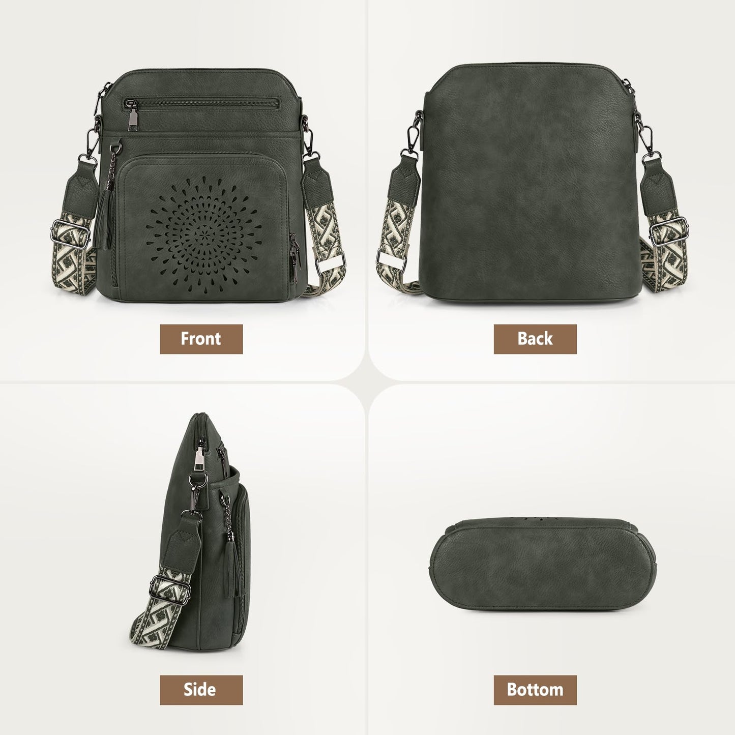 RAINSMORE Crossbody Bags for Women Leather Crossbody Purse Designer Womens Shouler Bags Handbags Trendy Medium Cross Body Purse Travel Work, olive green