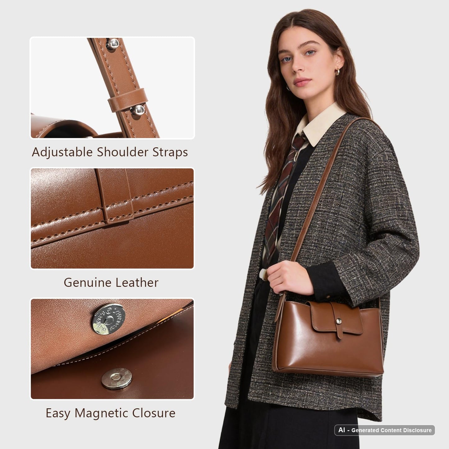 MoreFarther Leather Shoulder Bag, Small Crossbody Bags for Women Cute Handbags with Adjustable Strap Black