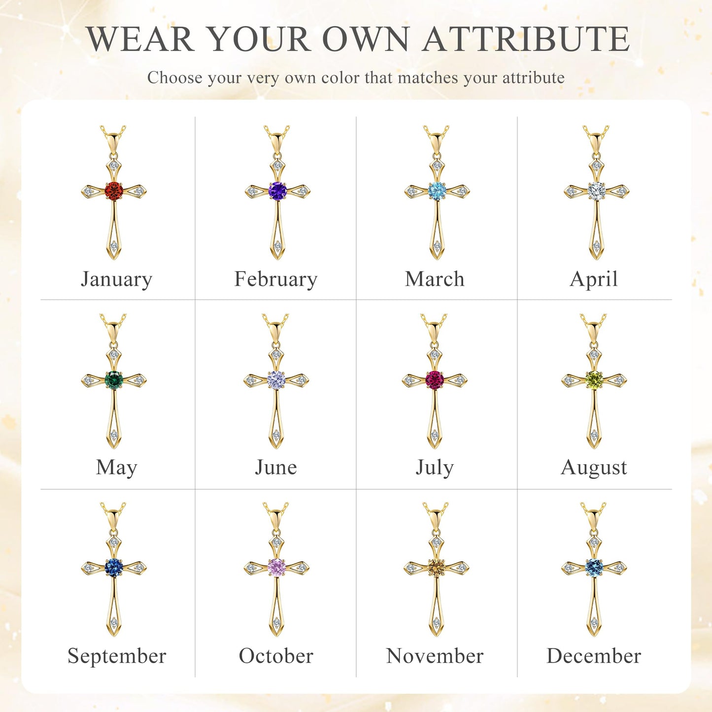 14K Solid Gold Plated Cross Necklace for Women,925 Sterling Silver Ladies Faith Cross Birthstone Pendant Christian Religious Confirmation Baptism Everyday Jewelry Anniversary Birthday Gifts for Her