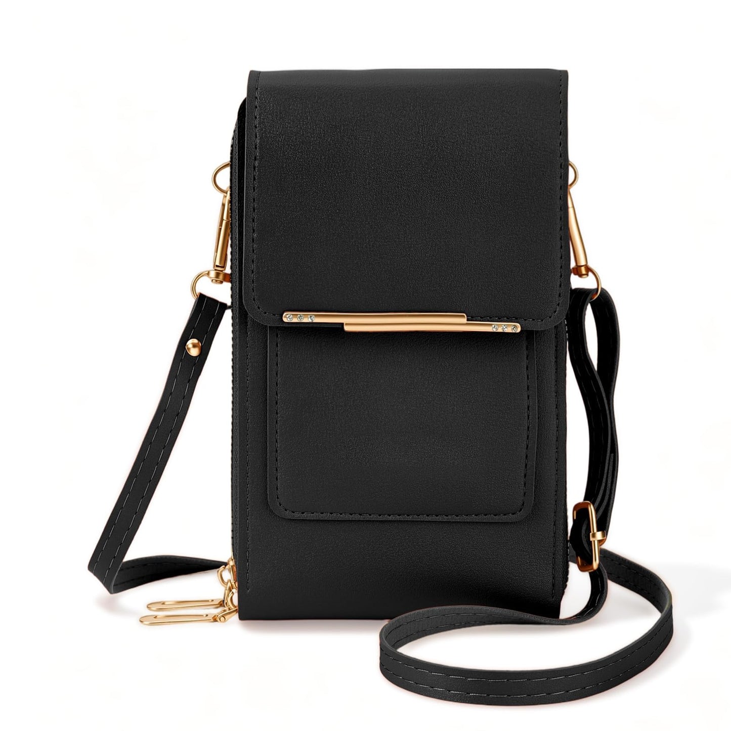Touchscreen Phone Crossbody Purse for Women, Anti-Theft PU Leather Messenger Bag, Sensitive Touch Screen Window, Adjustable Strap (Black)