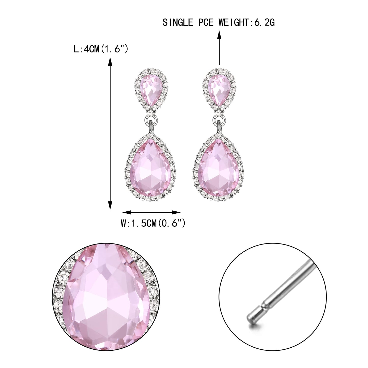 EVER FAITH Women's Austrian Crystal Wedding Tear Drop Dangle Earrings Pink Silver-Plated-Base
