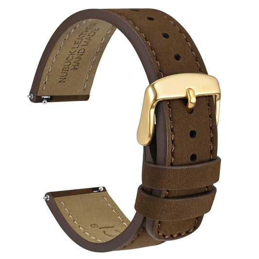 WOCCI 22mm Retro Leather Watch Band for Men and Women, Quick Release Replacement Strap with Golden Buckle (Dark Brown)