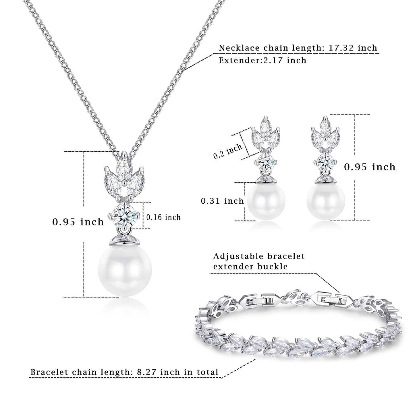 IDASANY Wedding Jewelry for Bride Bridesmaid, Pearl Dangle Earrings and Pendant Necklace Set Bridal Jewelry for Promise Wedding Party, 1 Set