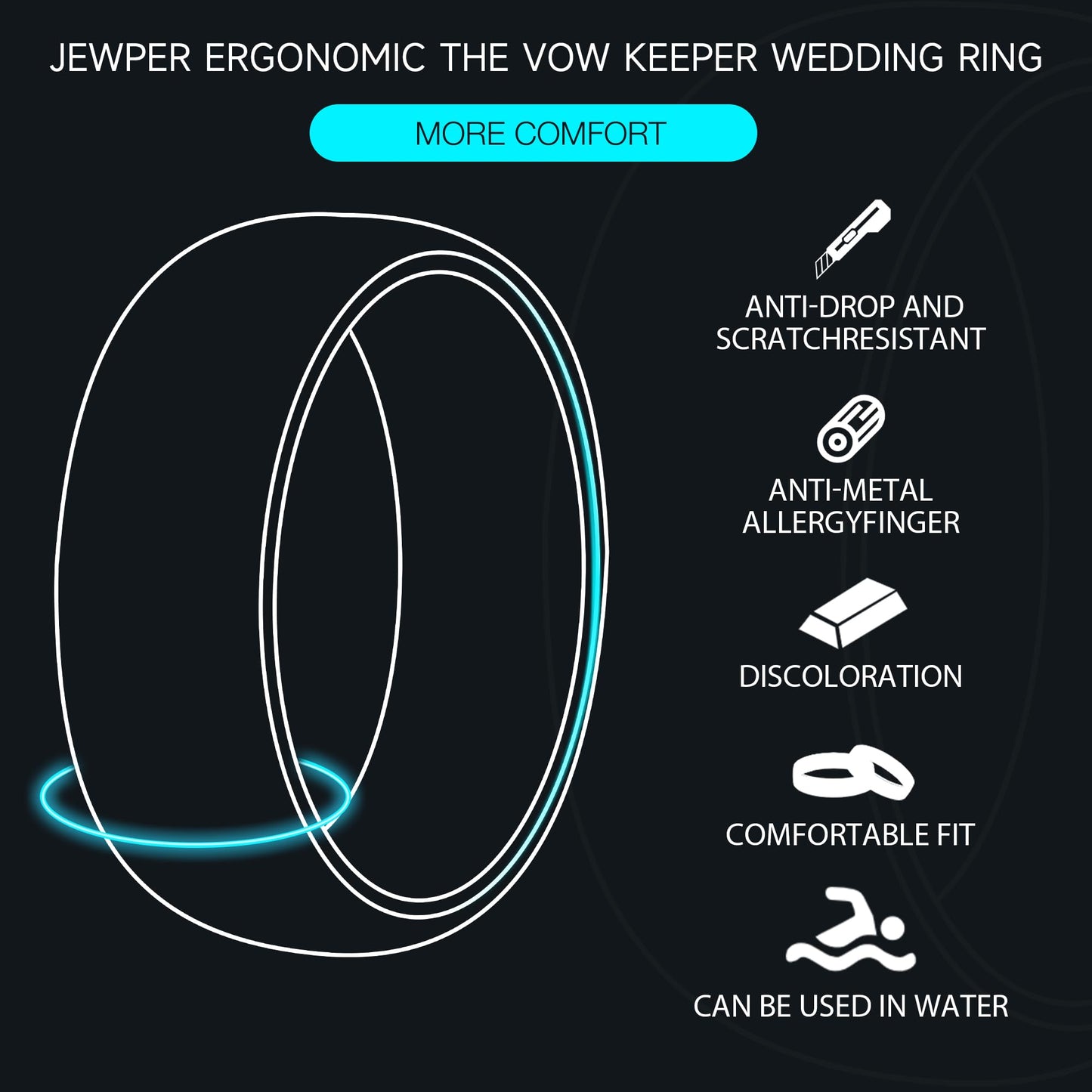 JEWPER 2/4/6/8mm Black/silver/gold Tungsten Rings for Men Womens Couple Fashion Jewelry Promise Engagement Wedding Band Hammered Inner ring inlaid with olive wood Carbide Polished Edge Comfort Fit