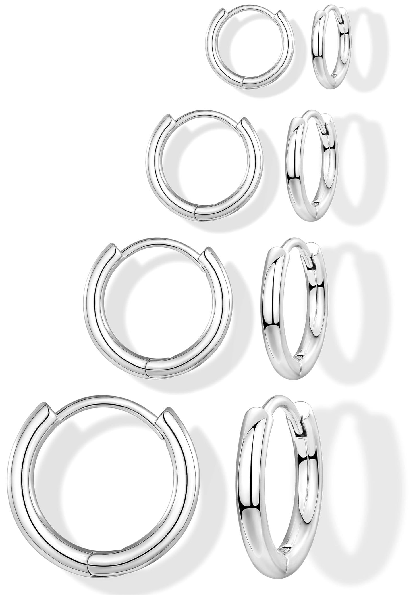 Gokeey 316L Surgical Stainless Steel Small Silver Huggie Hoop Earrings 6mm 6mm 8mm 10mm,Hypoallergenic Silver Earrings Hoop Cartilage Helix Lobes Hinged Sleeper Earrings For Men Women