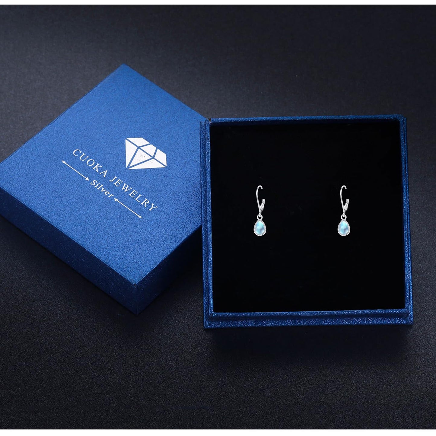Teardrop Leverback Drop Dangly Earrings, 925 Sterling Silver with Opal/Moonstone Hypoallegenic for Sensitive Ears Jewelry Gift for Women Girlfriend with Gift Box (Moonstone Teartdrop Earrings)