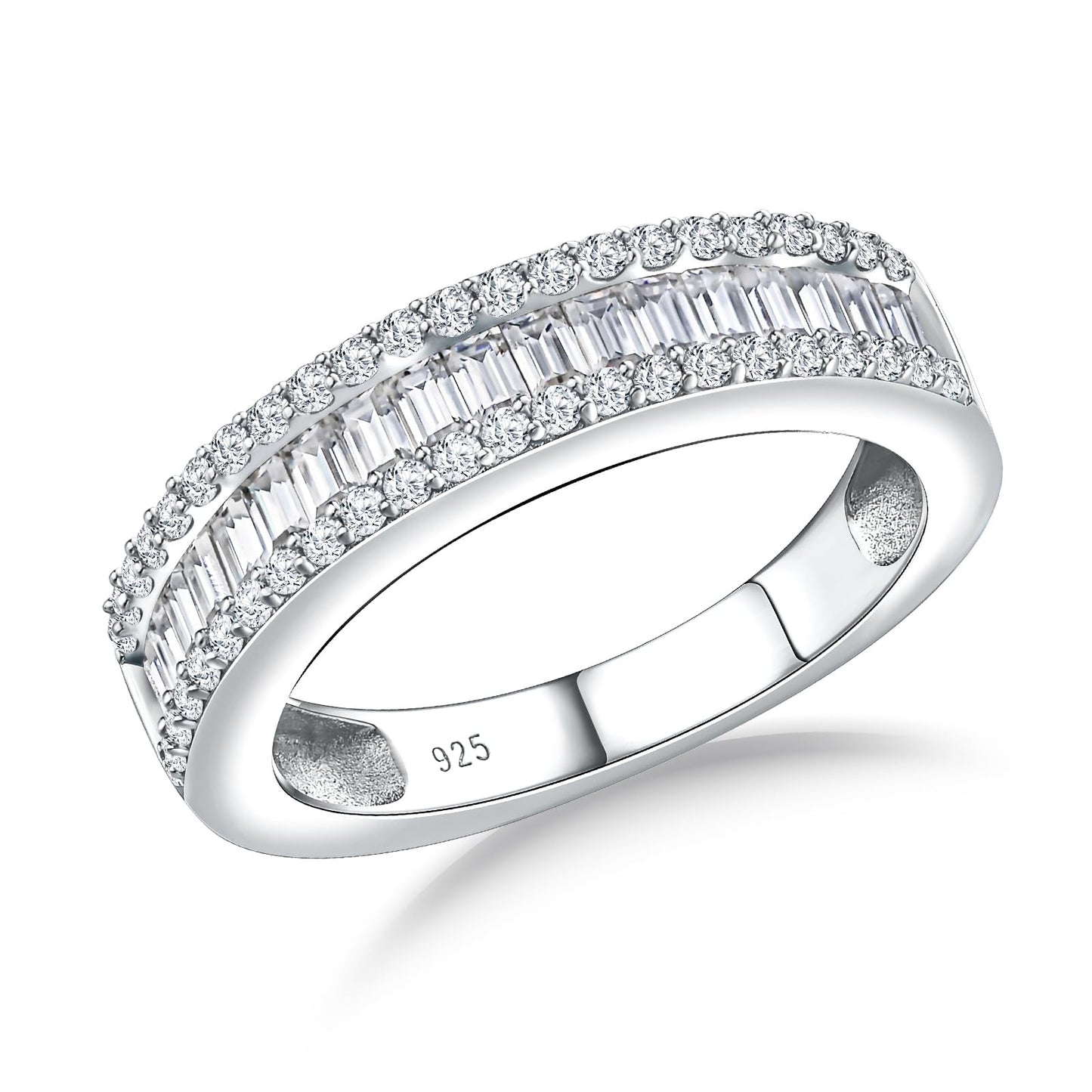 RANDES Cubic Zirconia Eternity Rings for Women Baguette Wedding Band 925 Sterling Silver Channel Set Lab Diamond Ring Size 6.5
