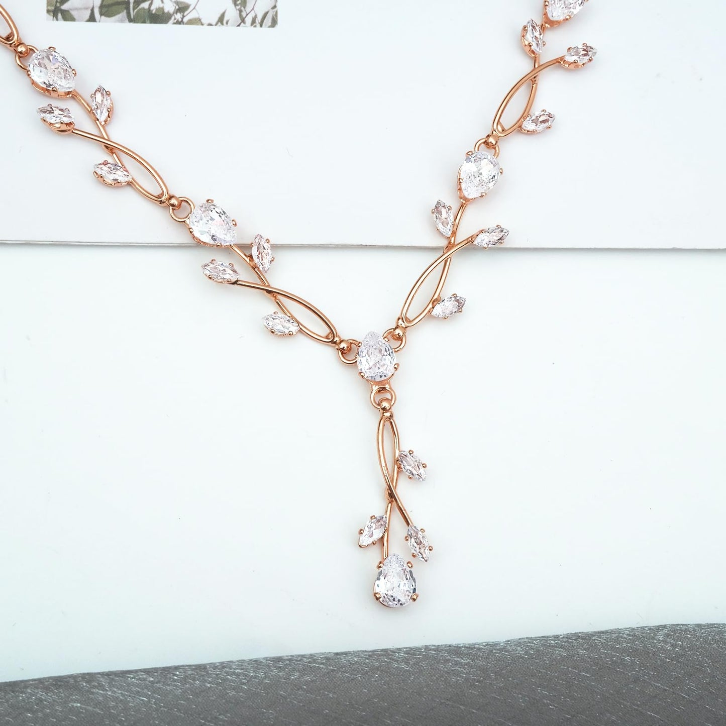 CSY Elegant Bridal Jewelry Sets Clear Cubic Zirconia Wedding Necklace Earrings Bracelet Set for Birdes Bridesmaids CZ Prom Jewelry (Rose Gold Tone)