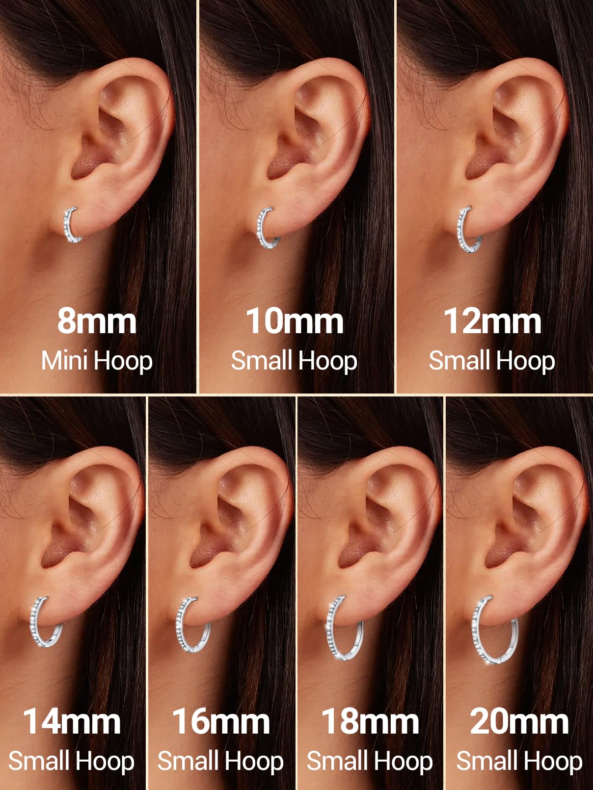 Silver Hoop Earrings For Women Cubic Zirconia Hoops Earring Hypoallergenic 8mm Tiny Huggie Jewelry Non Tarnish Cartilage Piercing Waterproof Ear Earings