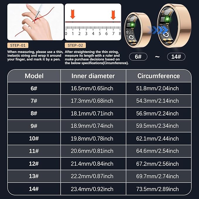 Health Tracker Ring, Smart Health Ring for Women Men with Heart Rate, Blood Oxygen, Sleep Monitor, Steps,Calories, No Subscription Fee, IP68 Waterproof Smart Ring for iPhone & Android (Rose Gold, 13#)