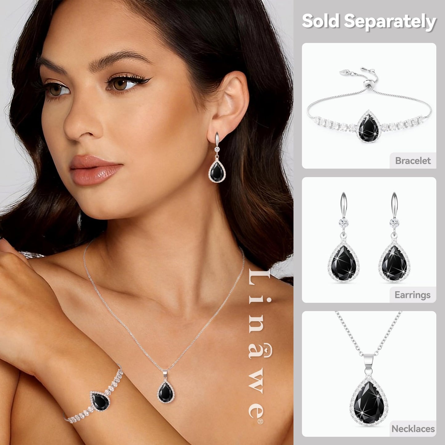 Linawe Silver Earrings for Women Trendy, Black Dangle Imitation Diamond Drop Earrings, Chandelier Rhinestone Cubic Zirconia Crystal Teardrop Earrings, Birthstone Black Jewelry
