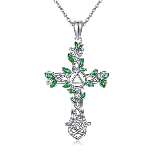 ONEFINITY AA Cross Necklace Sterling Silver Celtic Knot Cross Pendant Gifts for Women Men Jewelry (AA cross)