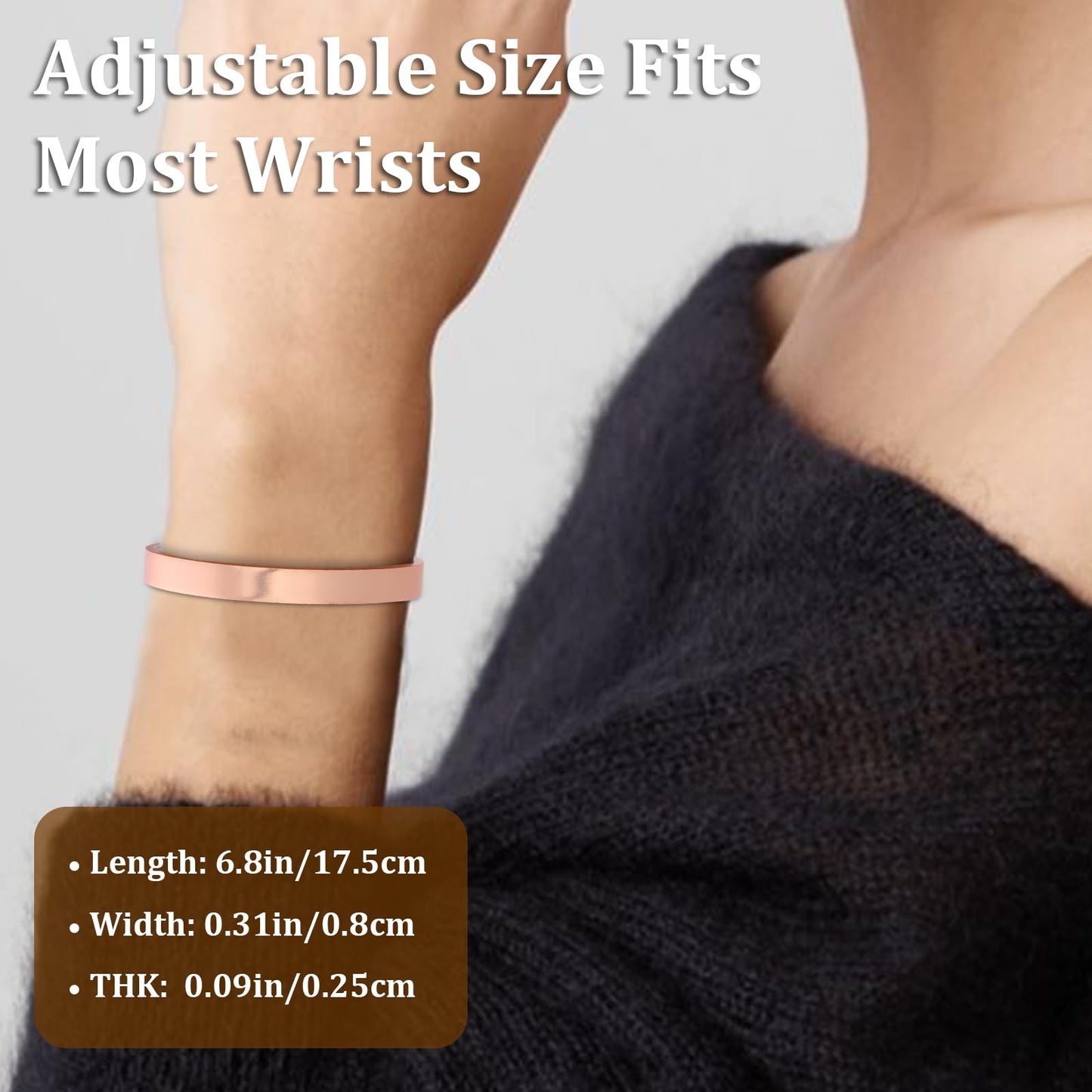 MagEnergy Copper Bracelet for Men and Women, 99.9% Pure Copper Magnetic Bangle with 8pcs 3500 Gauss Magnets, Adjustable Jewelry Gift (Rose Gold / 6.8 Inches)