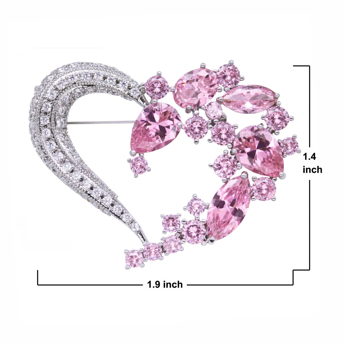 Heart Brooch Pins for Women Fashion Valentine Love Sliver Pink Jewelry