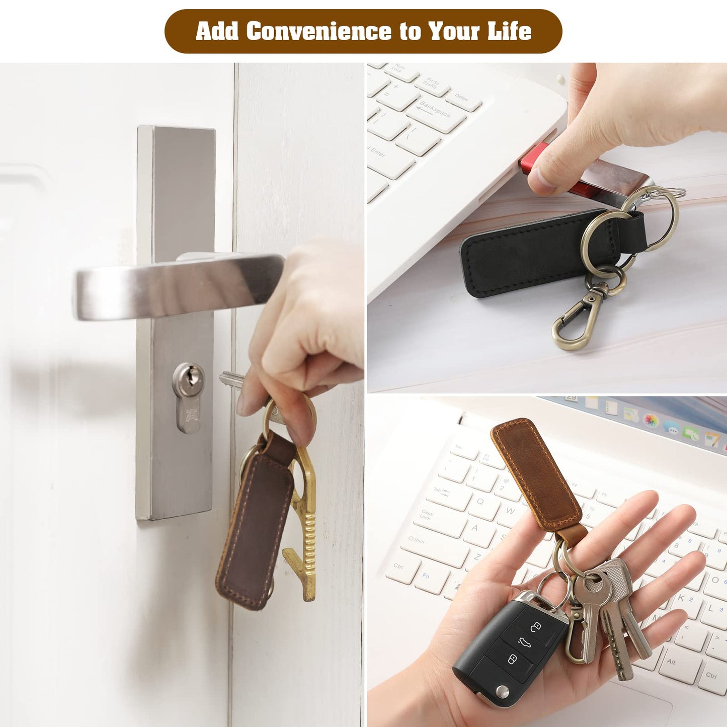 Jack&Chris Genuine Leather Car Keychain, Universal Key Fob Keychain, Leather Key Chain Holder for Men and Women, JC306
