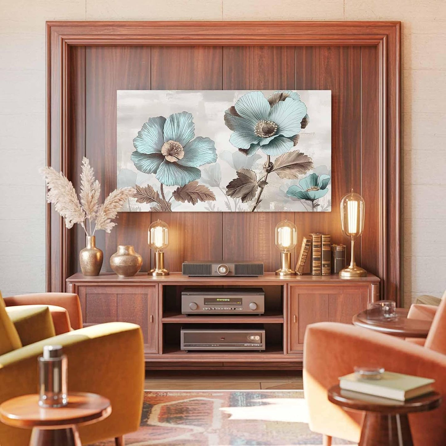 Singingin 65 Inch, Blue Broccoli TV Dust Cover Farmhouse Rustic Floral Retro Brown Botanical Computer Monitor Cover