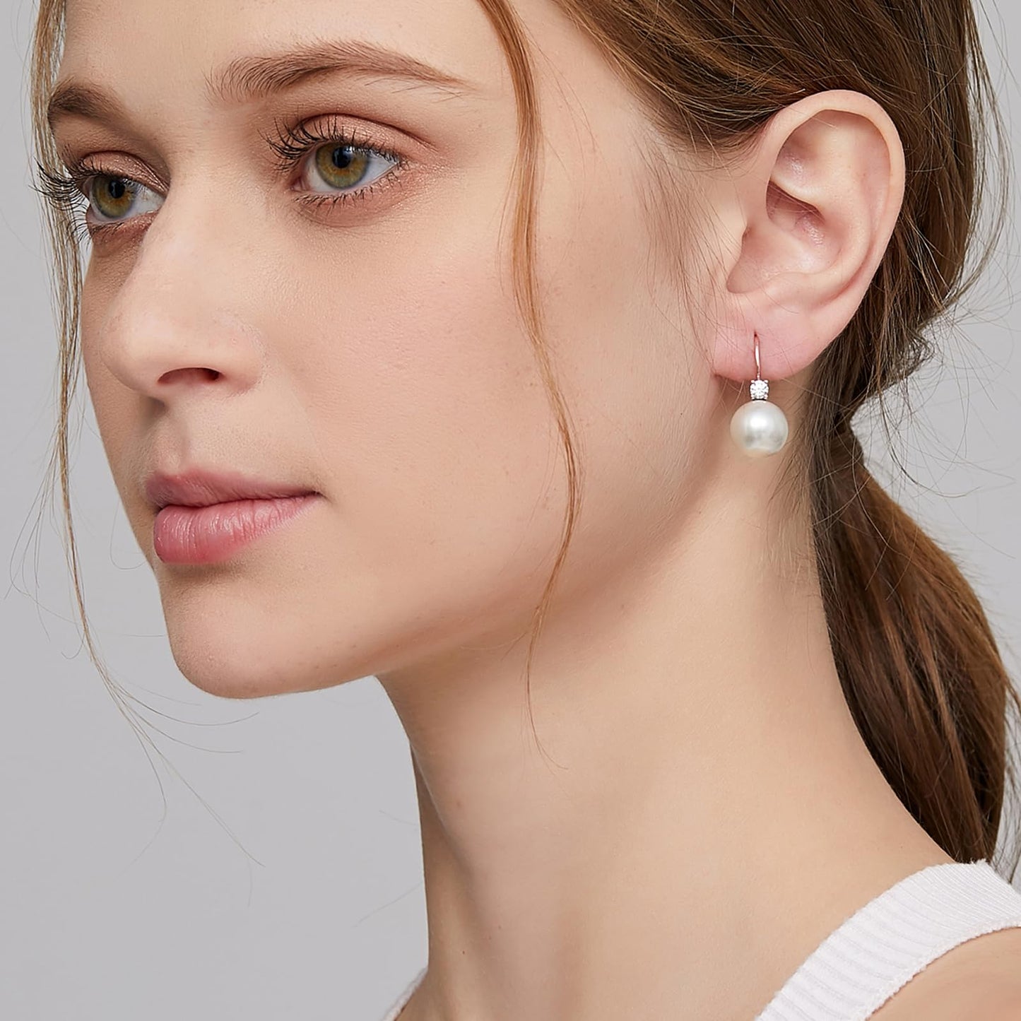Pearl Dangle Drop Earrings for Women Sterling Silver Cubic Zirconia Leverback Earring 10mm Jiahanzb